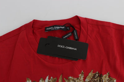 Crewneck 2015 Motive Print Red Cotton T-shirt