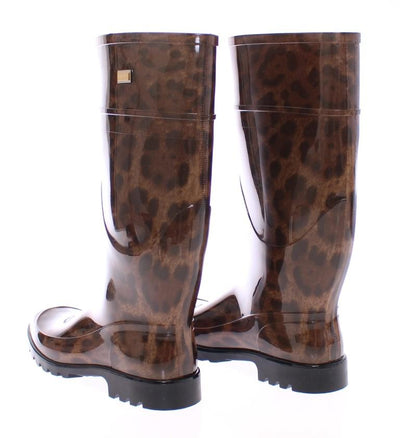 Brown Leopard Rubber Rain Boots