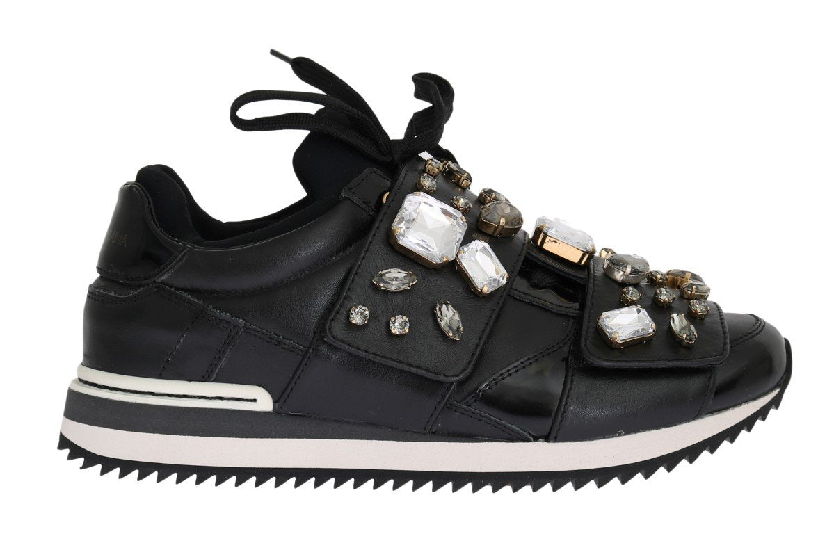 Black Crystal Leather Sneakers
