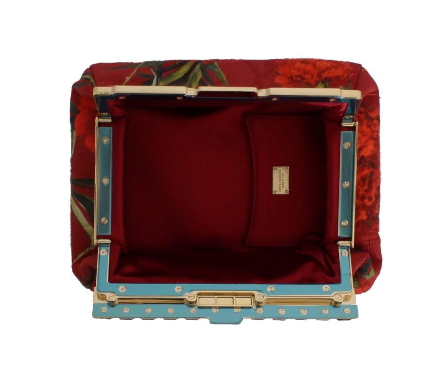 Red Roses Print Crystal Clutch Purse Bag