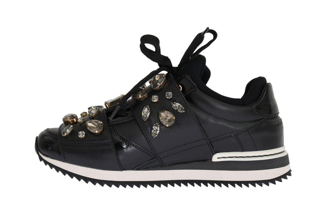 Black Crystal Leather Sneakers