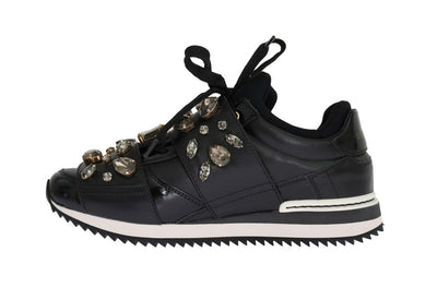 Black Crystal Leather Sneakers