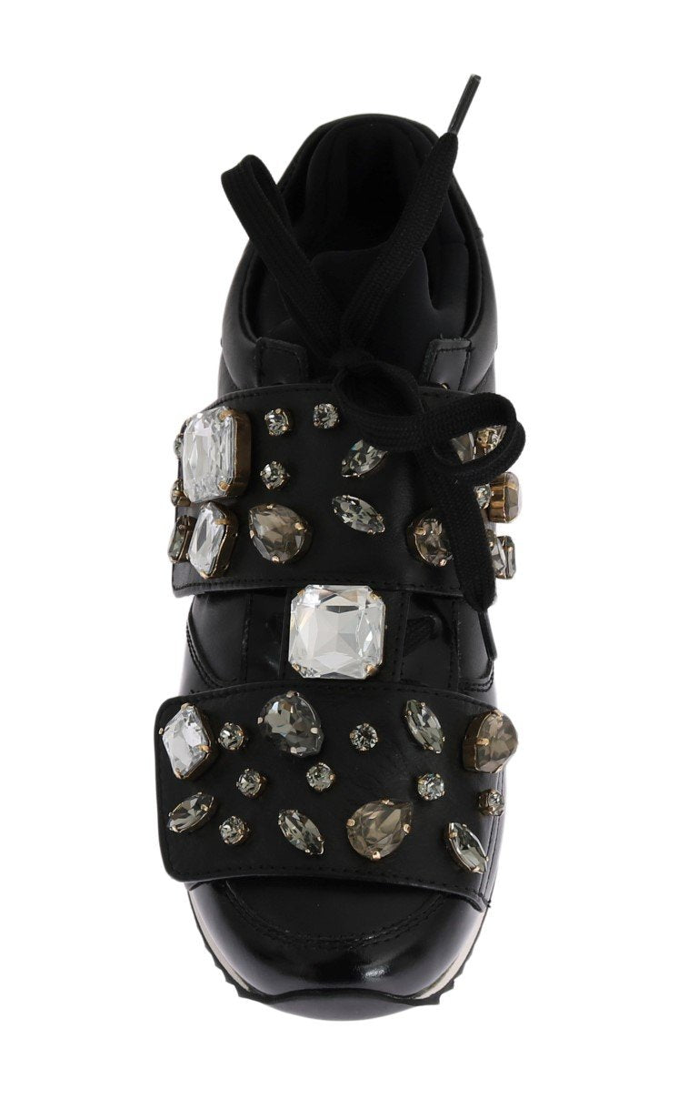 Black Crystal Leather Sneakers