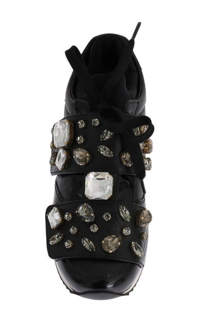 Black Crystal Leather Sneakers
