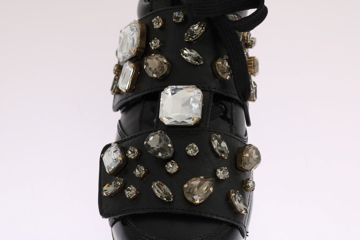 Black Crystal Leather Sneakers