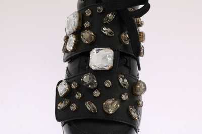 Black Crystal Leather Sneakers