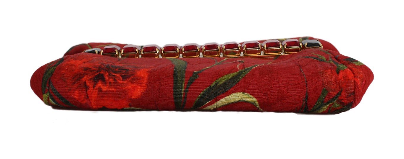 Red Roses Print Crystal Clutch Purse Bag
