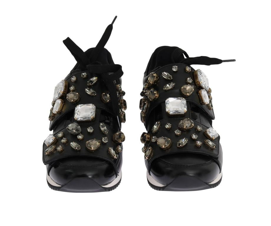 Black Crystal Leather Sneakers