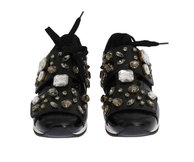 Black Crystal Leather Sneakers