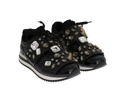 Black Crystal Leather Sneakers
