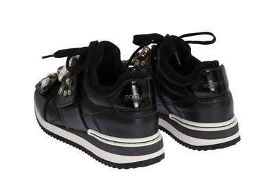 Black Crystal Leather Sneakers