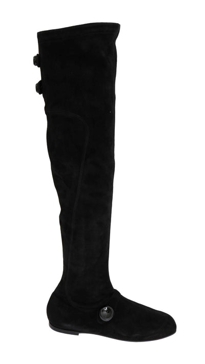 Black Suede Leather Stretch Boots