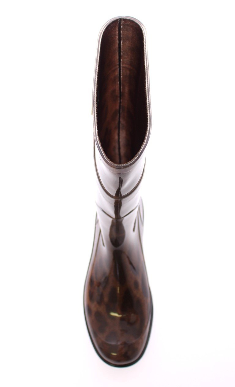 Brown Leopard Rubber Rain Boots