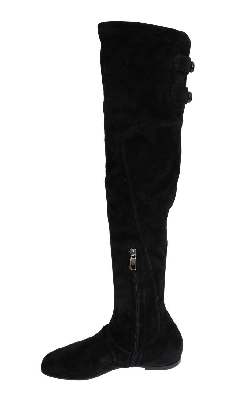Black Suede Leather Stretch Boots