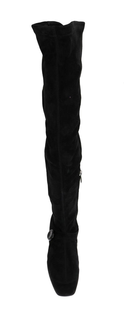 Black Suede Leather Stretch Boots