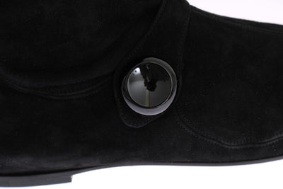 Black Suede Leather Stretch Boots