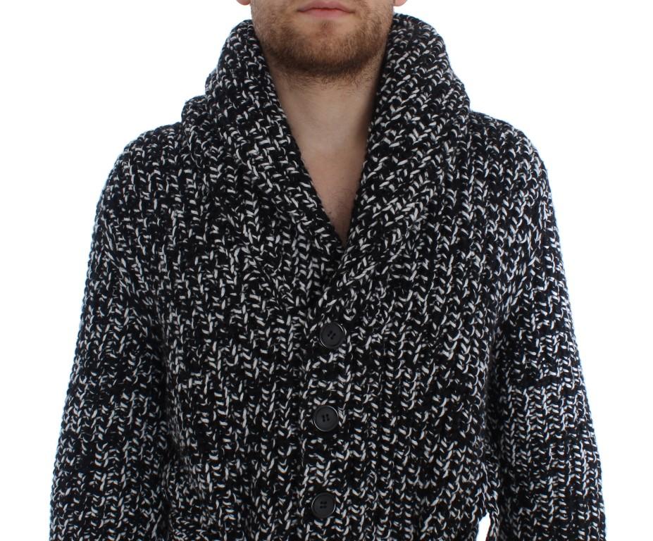 Black White Cashmere Knitted Cardigan Sweater