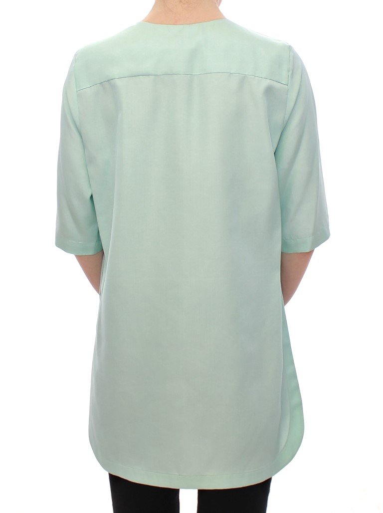 Green silk button down shirt