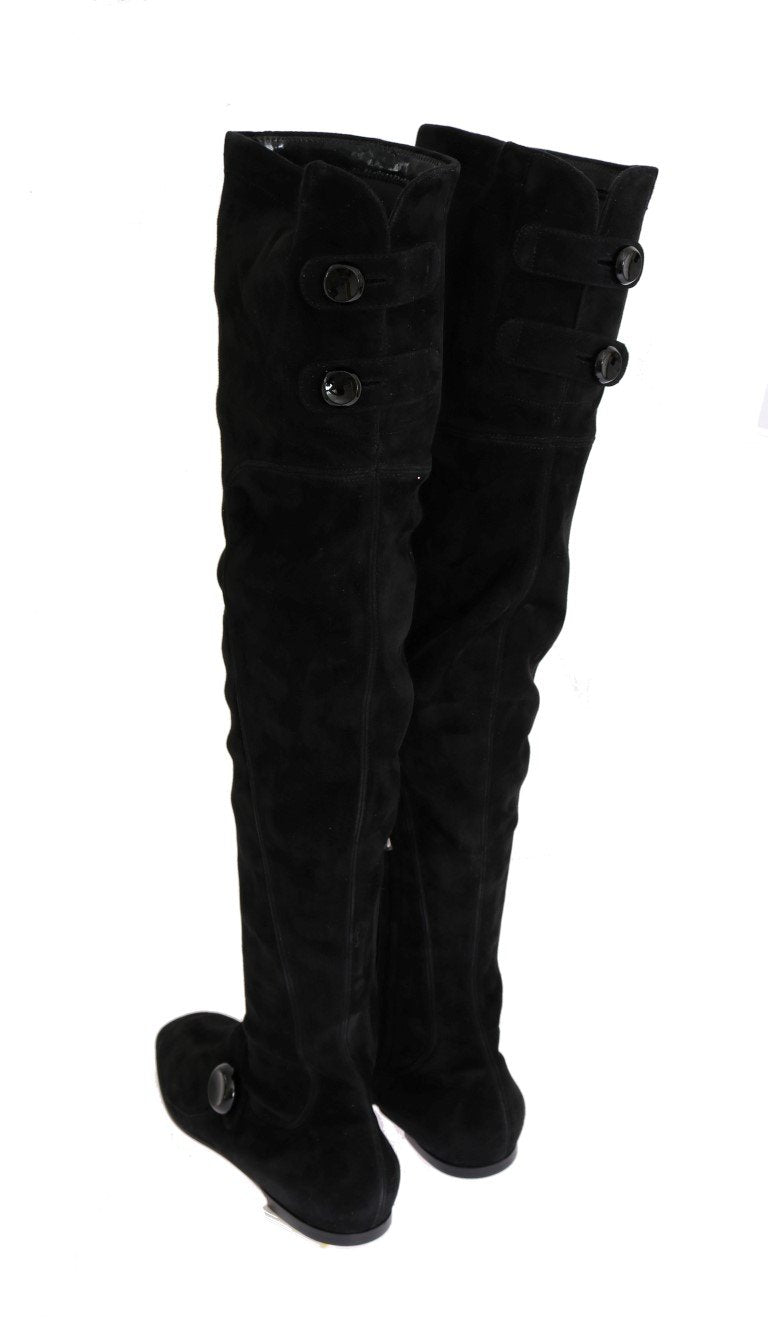 Black Suede Leather Stretch Boots