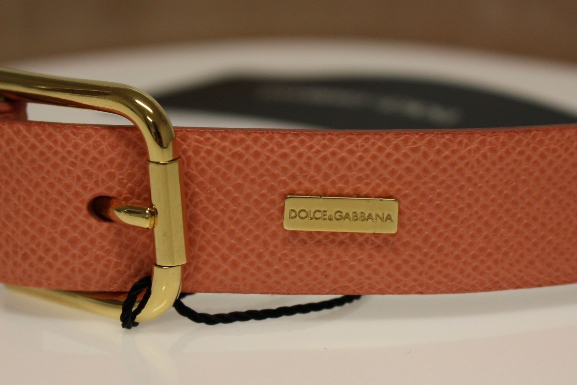 Pink Leather Gold Logo Belt