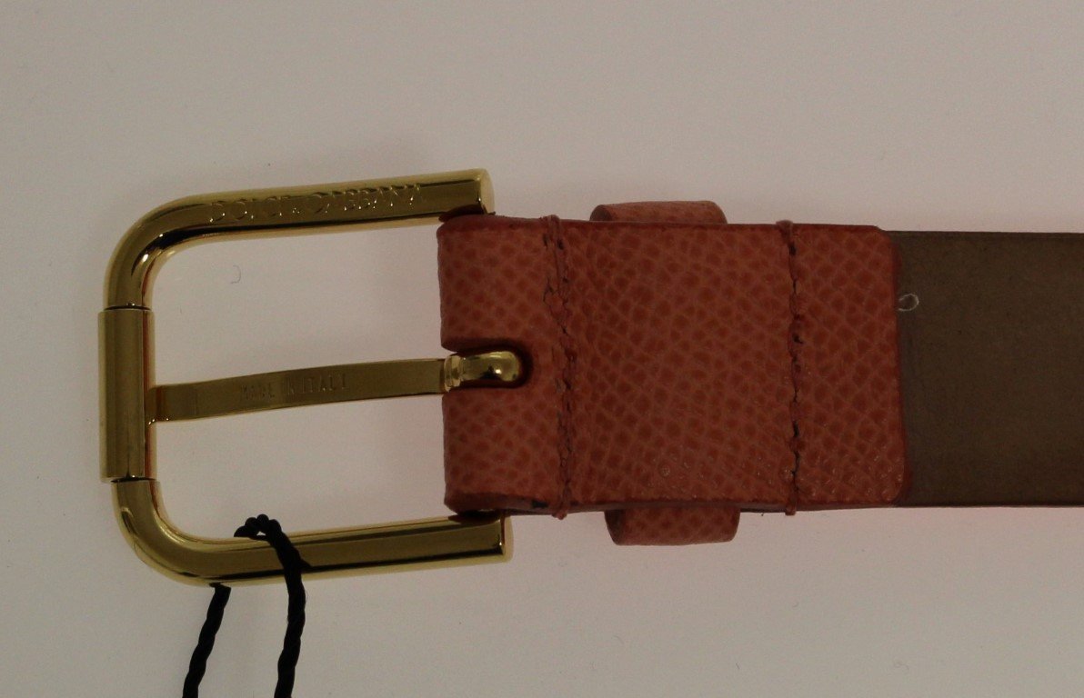 Pink Leather Gold Logo Belt