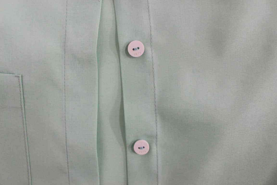 Green silk button down shirt