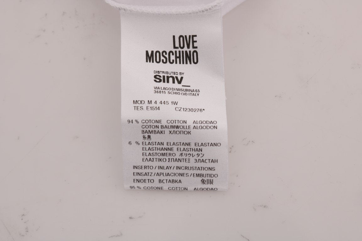 White Motive Print Cotton Stretch T-Shirt