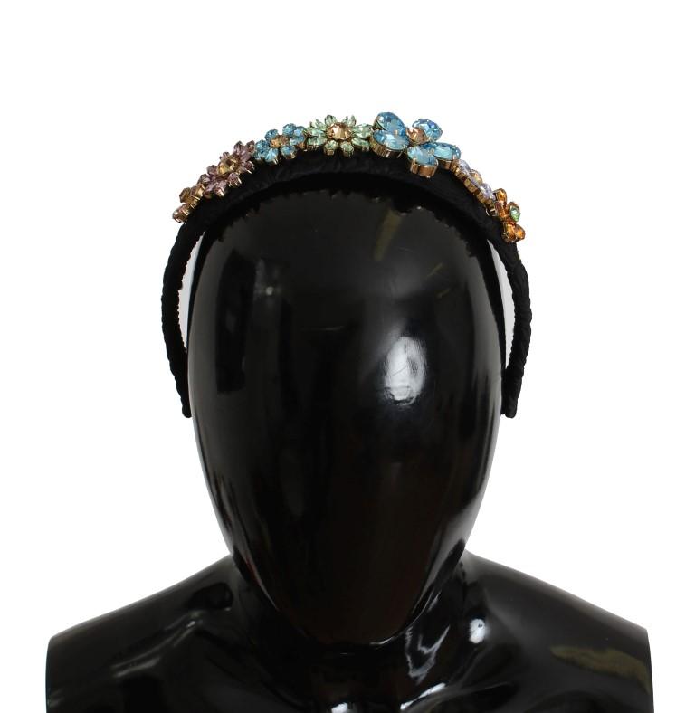 Black Brocade Gold Crystal Floral Headband
