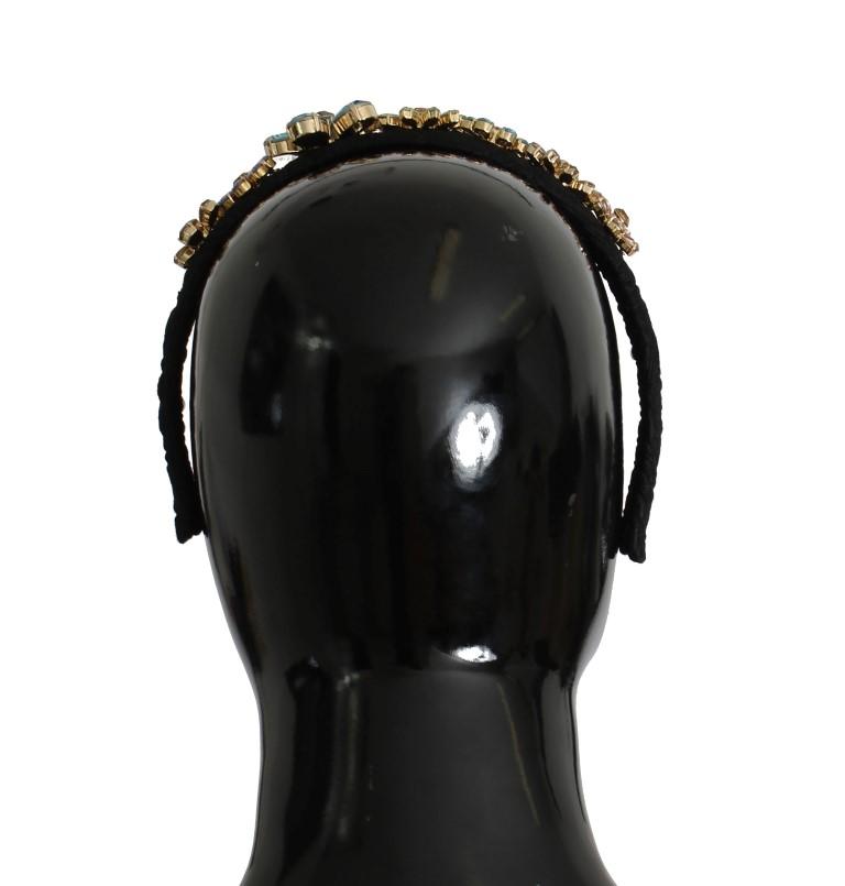 Black Brocade Gold Crystal Floral Headband