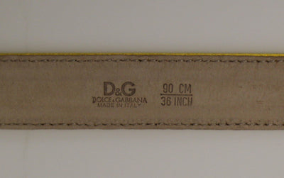 Yellow Leather Silk Logo Belt