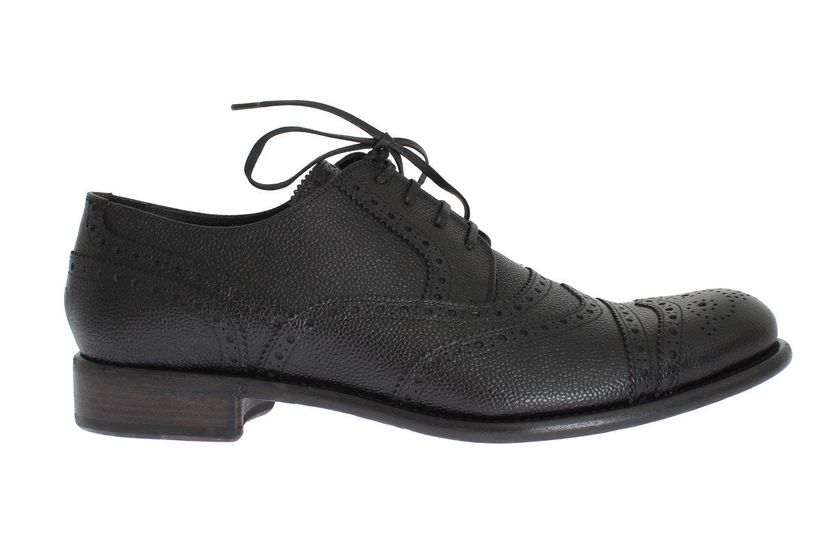Black Leather Oxford Wingtip Shoes