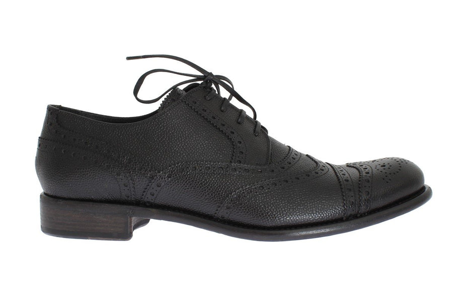 Black Leather Oxford Wingtip Shoes