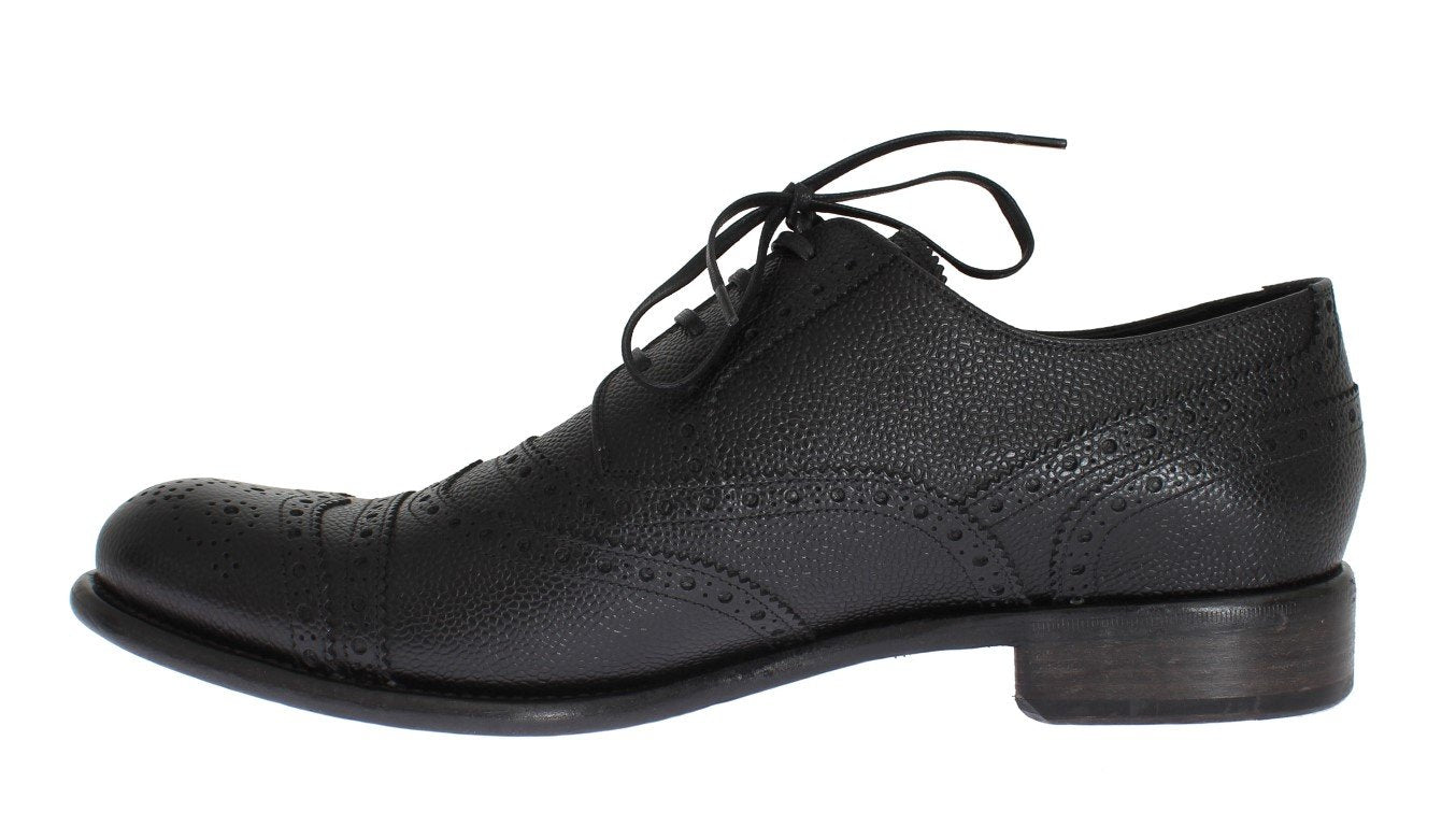 Black Leather Oxford Wingtip Shoes
