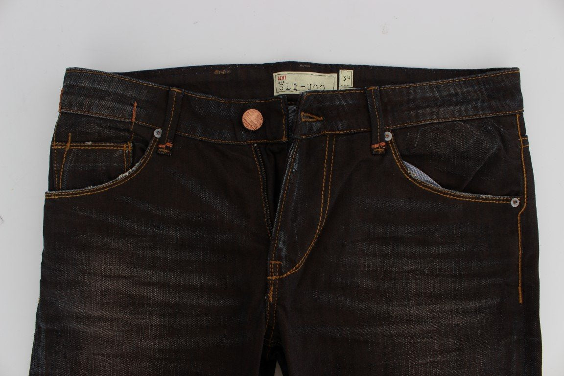 Brown Wash Cotton Stretch Slim Fit Jeans
