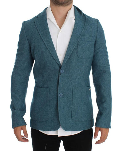 Blue Wool Blend Two Button Blazer