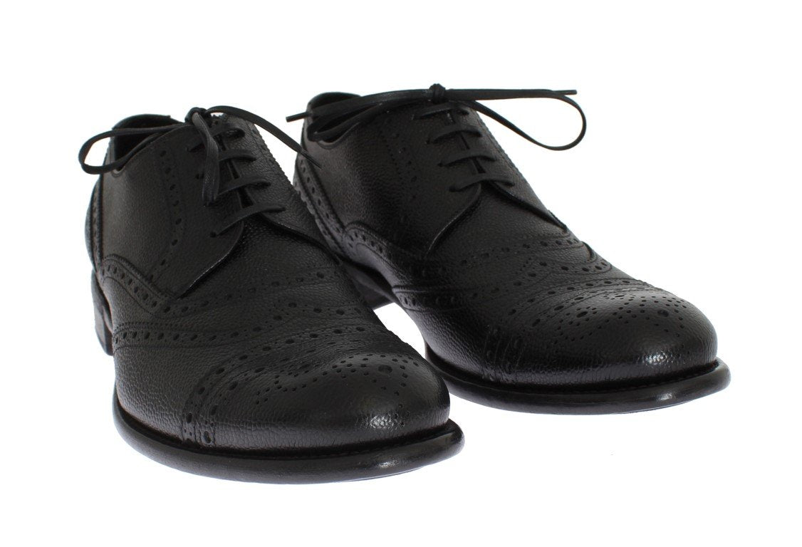 Black Leather Oxford Wingtip Shoes