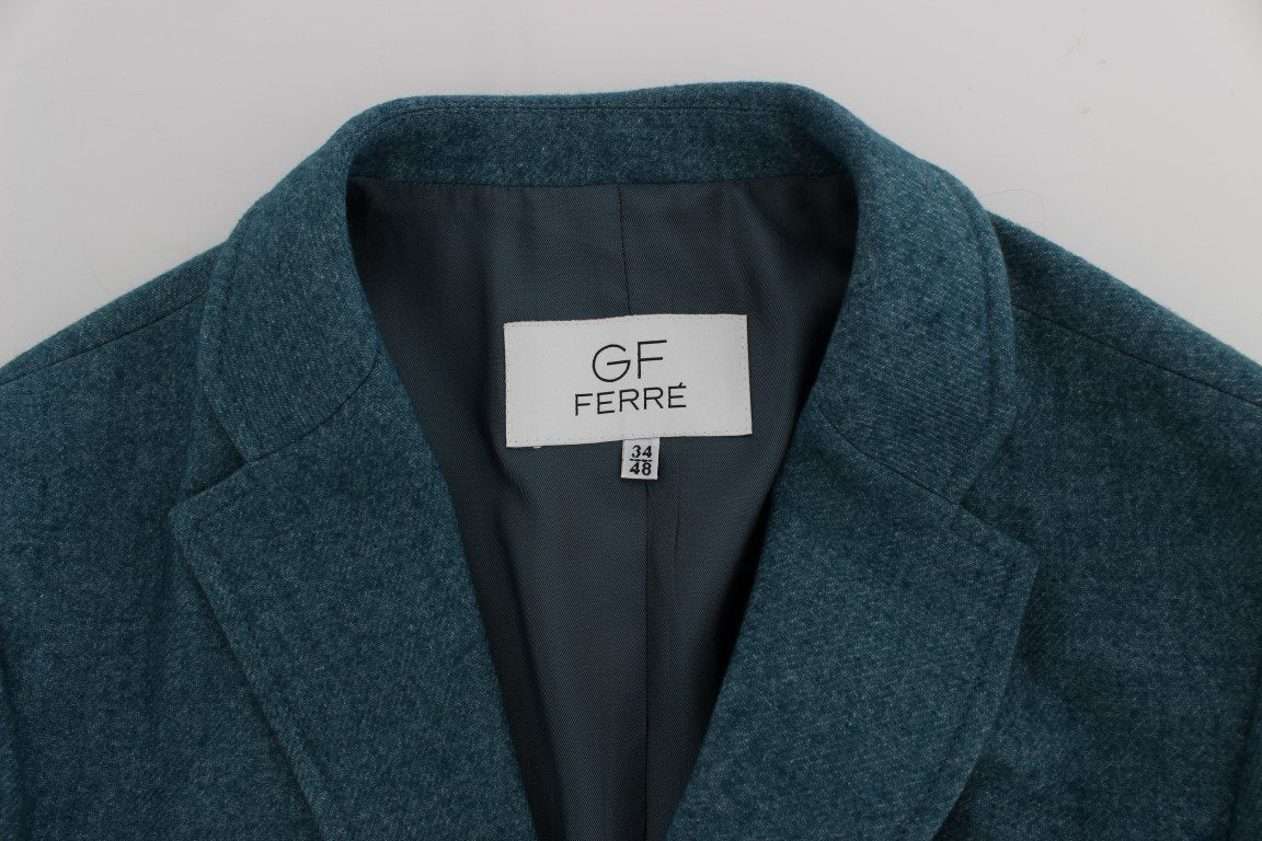 Blue Wool Blend Two Button Blazer