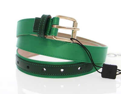 Green Leather Silk Logo Belt
