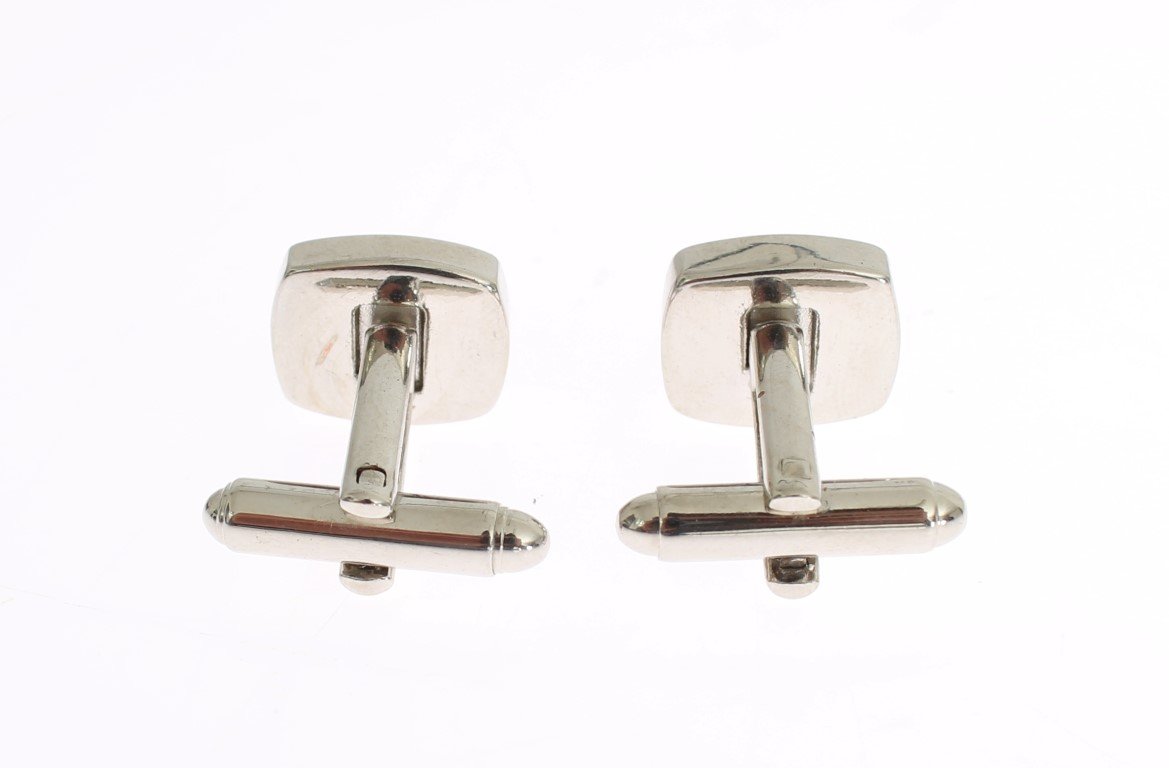 Green Silver Brass Branded Round Cufflinks