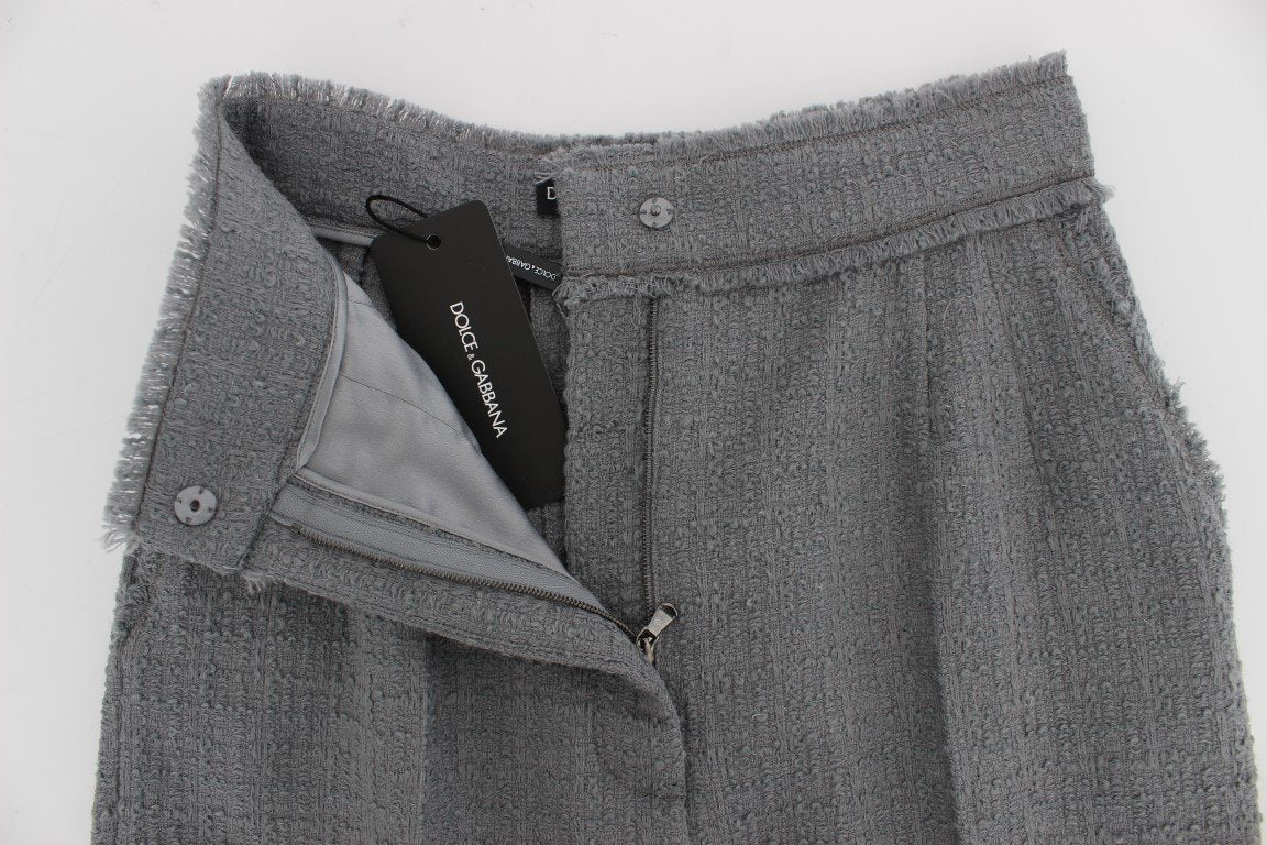 Gray Wool Stretch High Waist 3/4 Pants