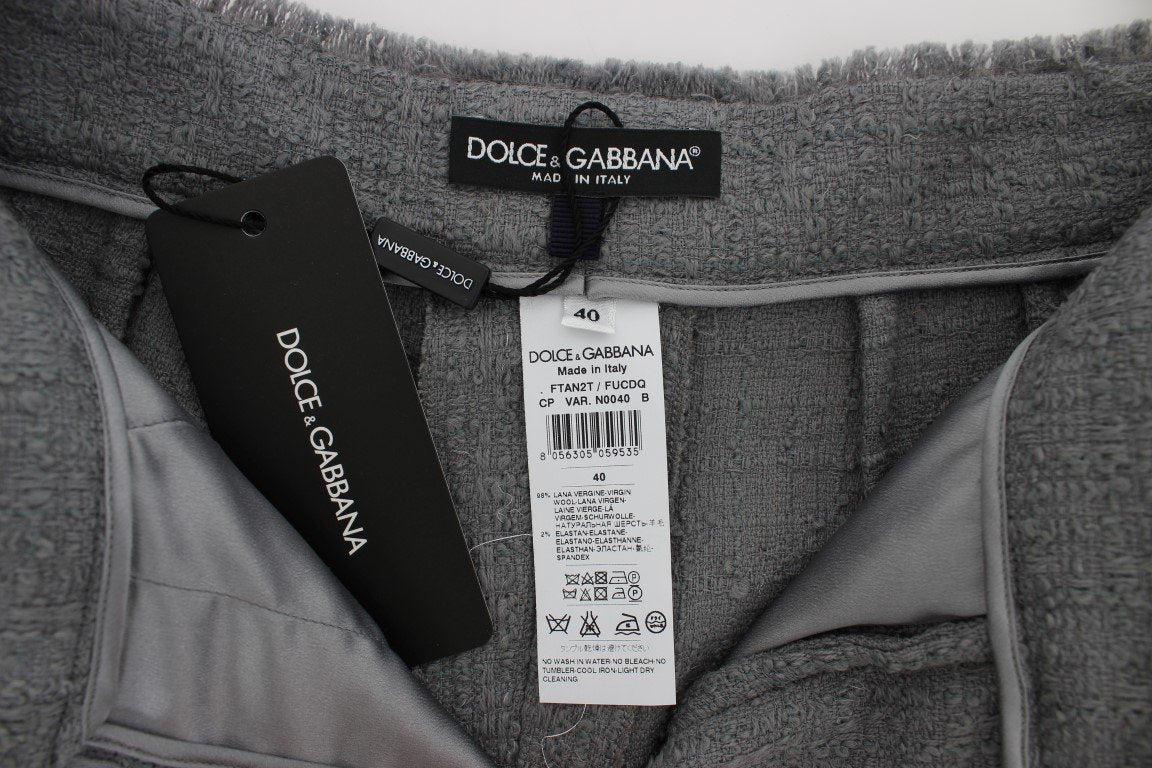 Gray Wool Stretch High Waist 3/4 Pants
