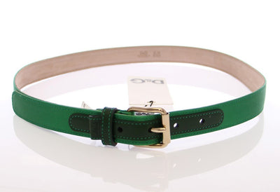 Green Leather Silk Logo Belt
