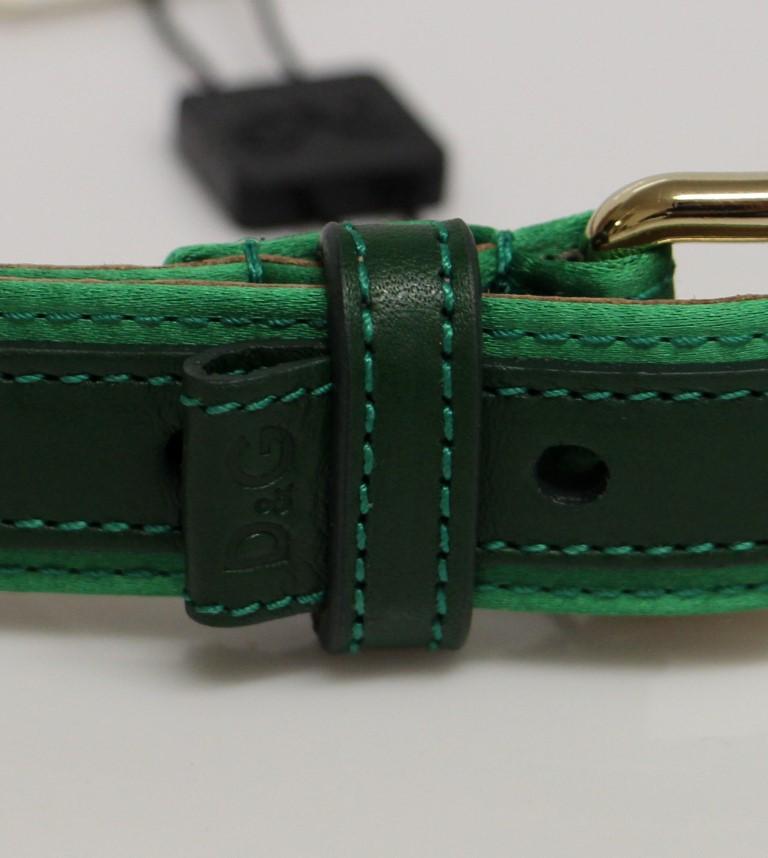 Green Leather Silk Logo Belt