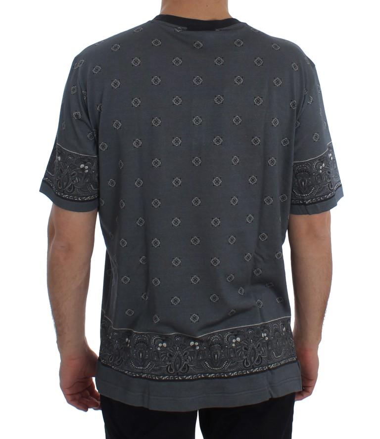 Blue Cotton Silk Baroque Henley T-shirt