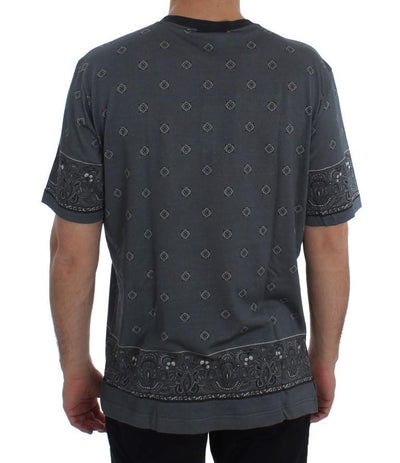 Blue Cotton Silk Baroque Henley T-shirt