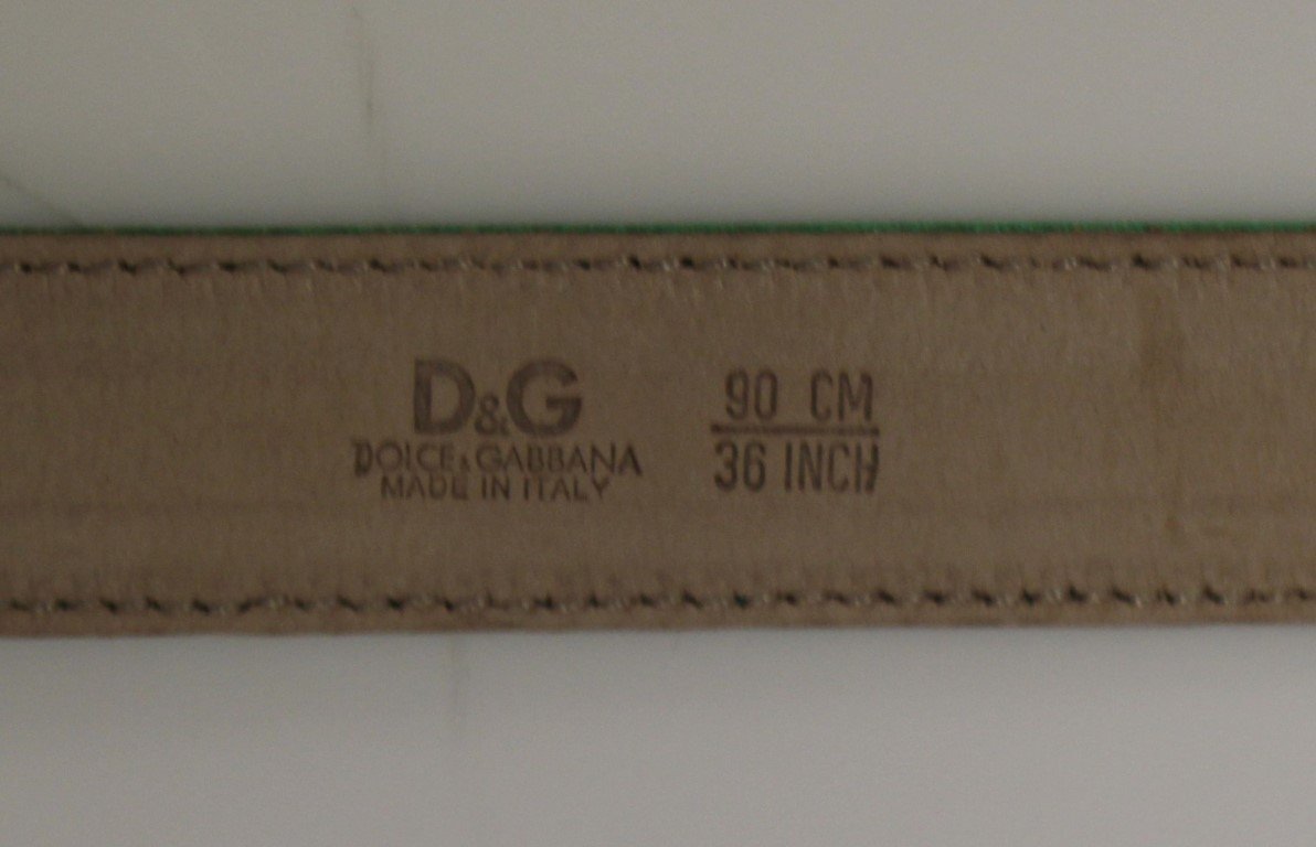 Green Leather Silk Logo Belt