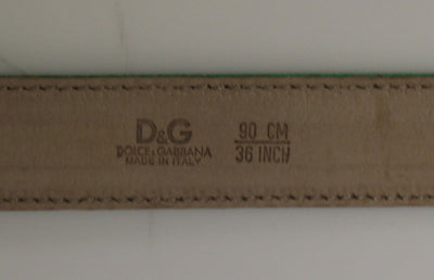 Green Leather Silk Logo Belt