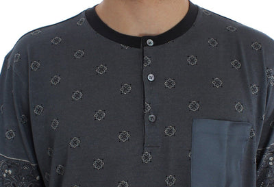 Blue Cotton Silk Baroque Henley T-shirt