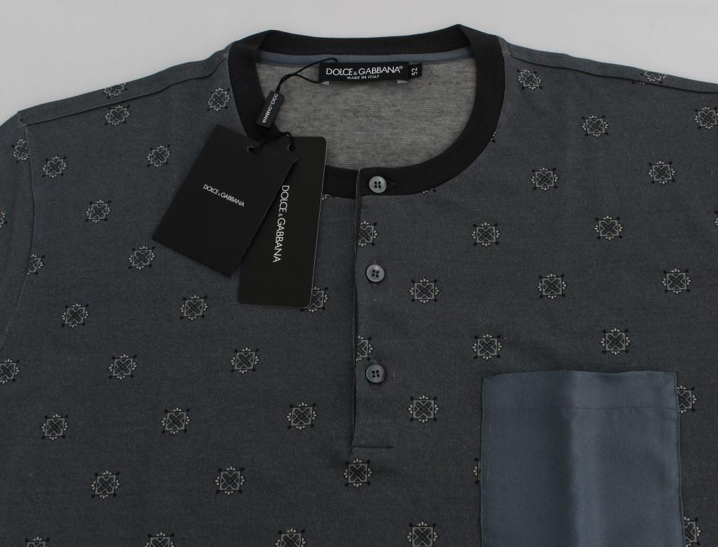 Blue Cotton Silk Baroque Henley T-shirt