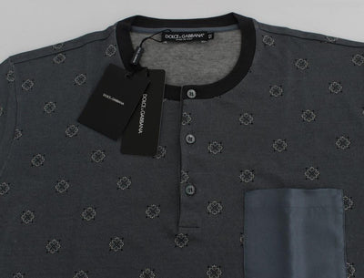 Blue Cotton Silk Baroque Henley T-shirt